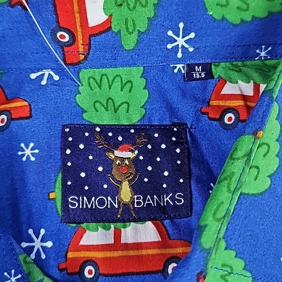 Simon Banks NWOT Men's Button-Up Collared Christmas‎ Graphic Shirt Size Medium - Picture 3 of 6